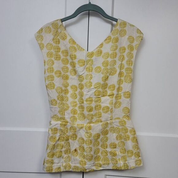 Classiques Entier Silk Blend Yellow Vneck Wrap Peplum Blouse, Small - Picture 6 of 7